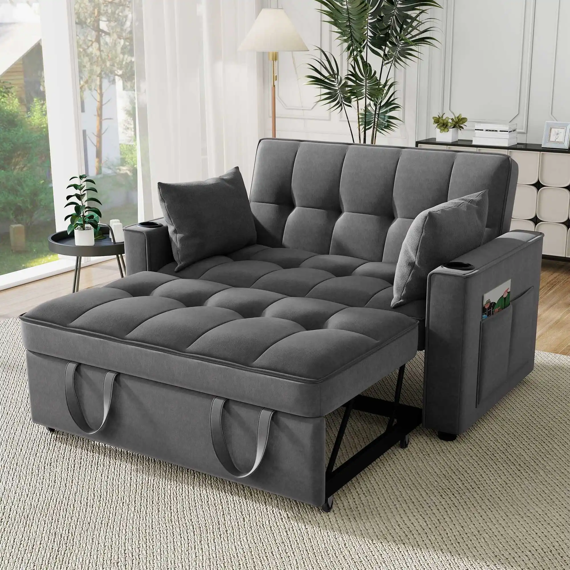 Konvertierbares Schlafsofa, 3-in-1 Multifunktionales Samt-Schlafsofa, Doppel-Schlafsofa mit Verstellbarem Liegesitz