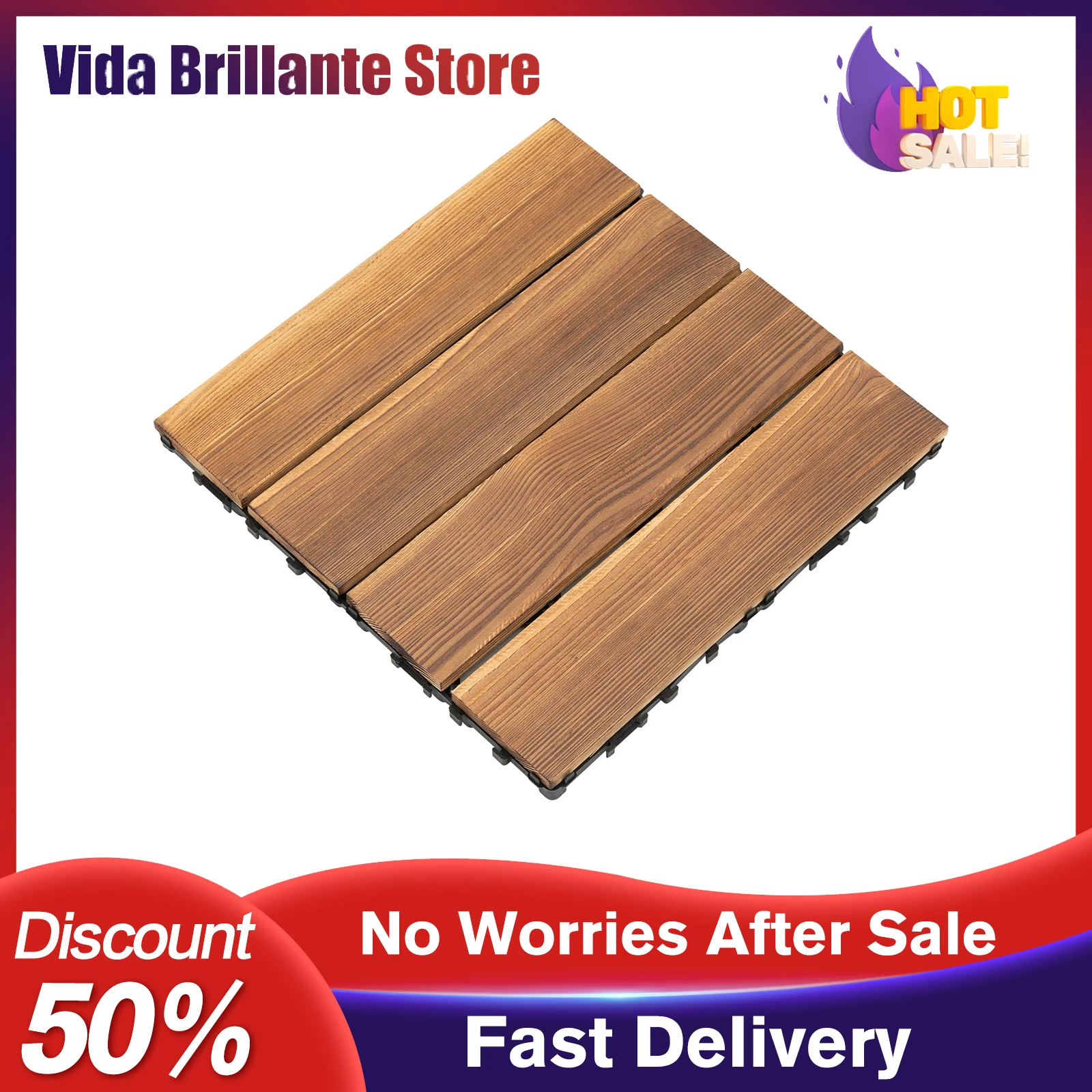 Bodenbelag-Fliesen, Teppichbodenfliesen, 36 Stück, 30 x 30 cm, Holzfliesen, umweltfreundliche karbonisierte Kiefer mit PE-Boden, Bodenbelag für Zuhause