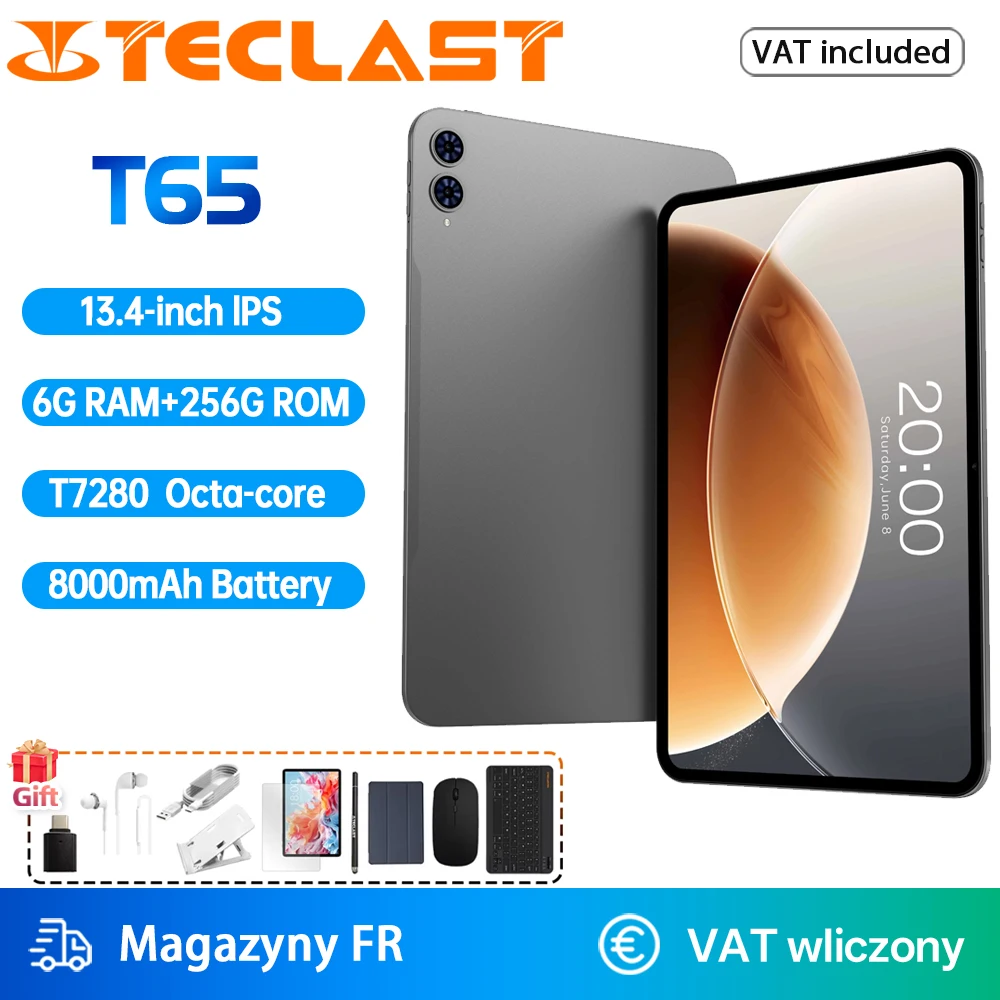 Teclast T65 Tablet 13,4 Zoll Android 16 1920x1200 120Hz Display T7280 8-Kern 18GB RAM (6GB+12GB) 256GB ROM 4G LTE GPS 8000mAh Type-C Image
