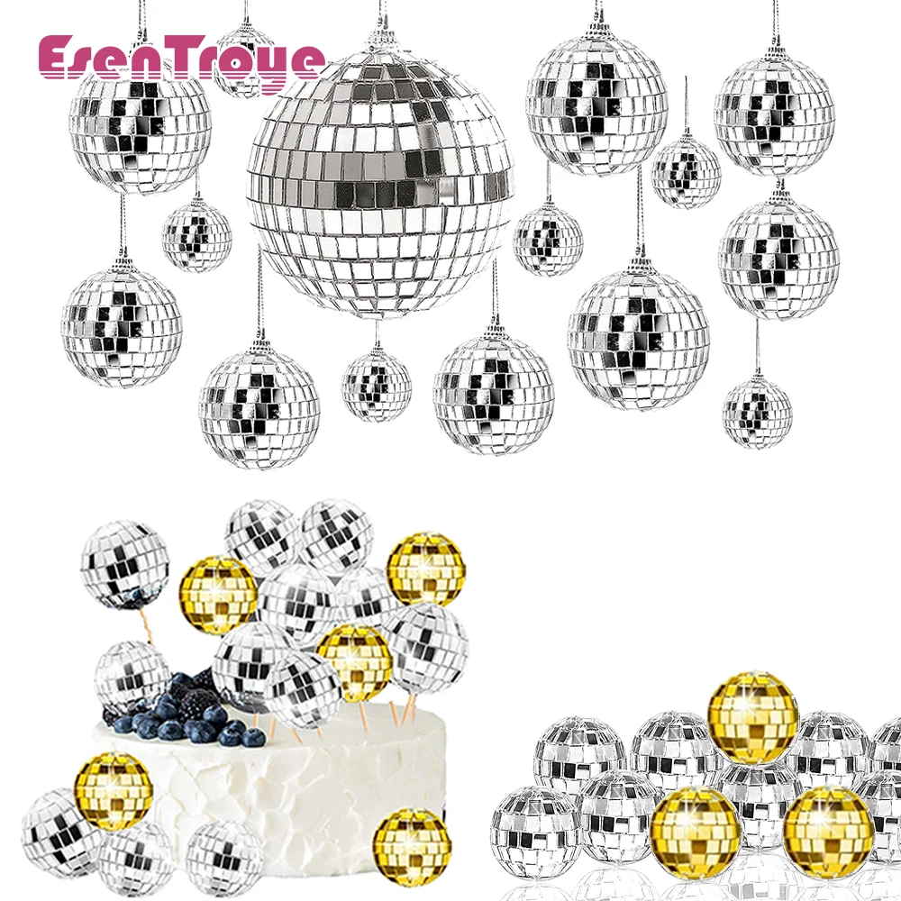 Disco-Party-Dekorationen, Spiegelkugel, hängende Anhänger, Kuchendekoration, Kunststoff-Tischdecke für 70er, 80er, 90er-Jahre, Geburtstagsfeier, Hochzeitsgeschenke Image