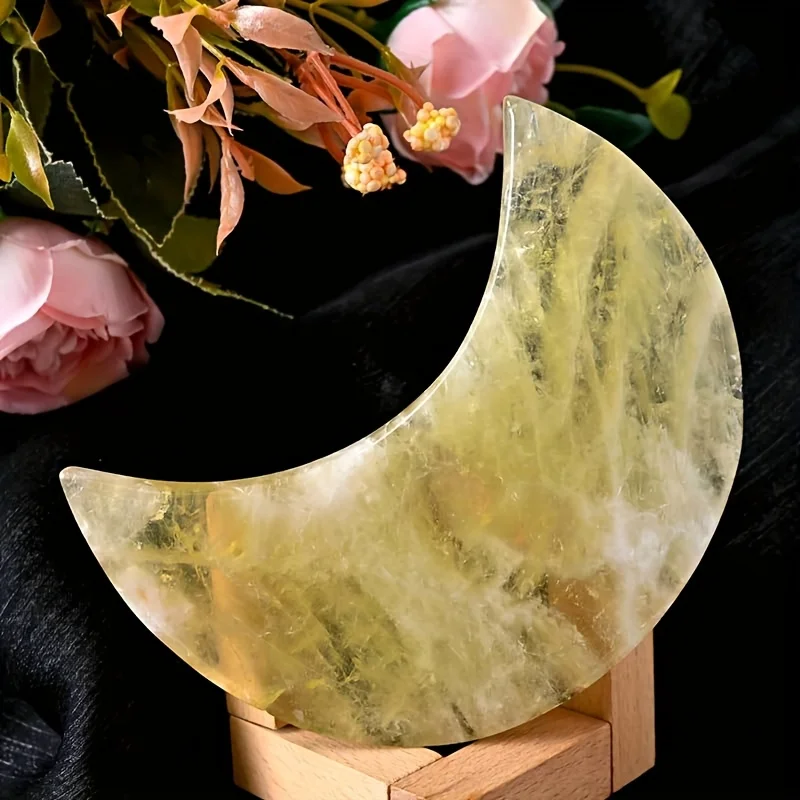 1 Stück CRYSTALHOLA natürlicher Citrin-Mondkristall – goldgelbe Halbmondförmige Form, ideal für die Inneneinrichtung Image