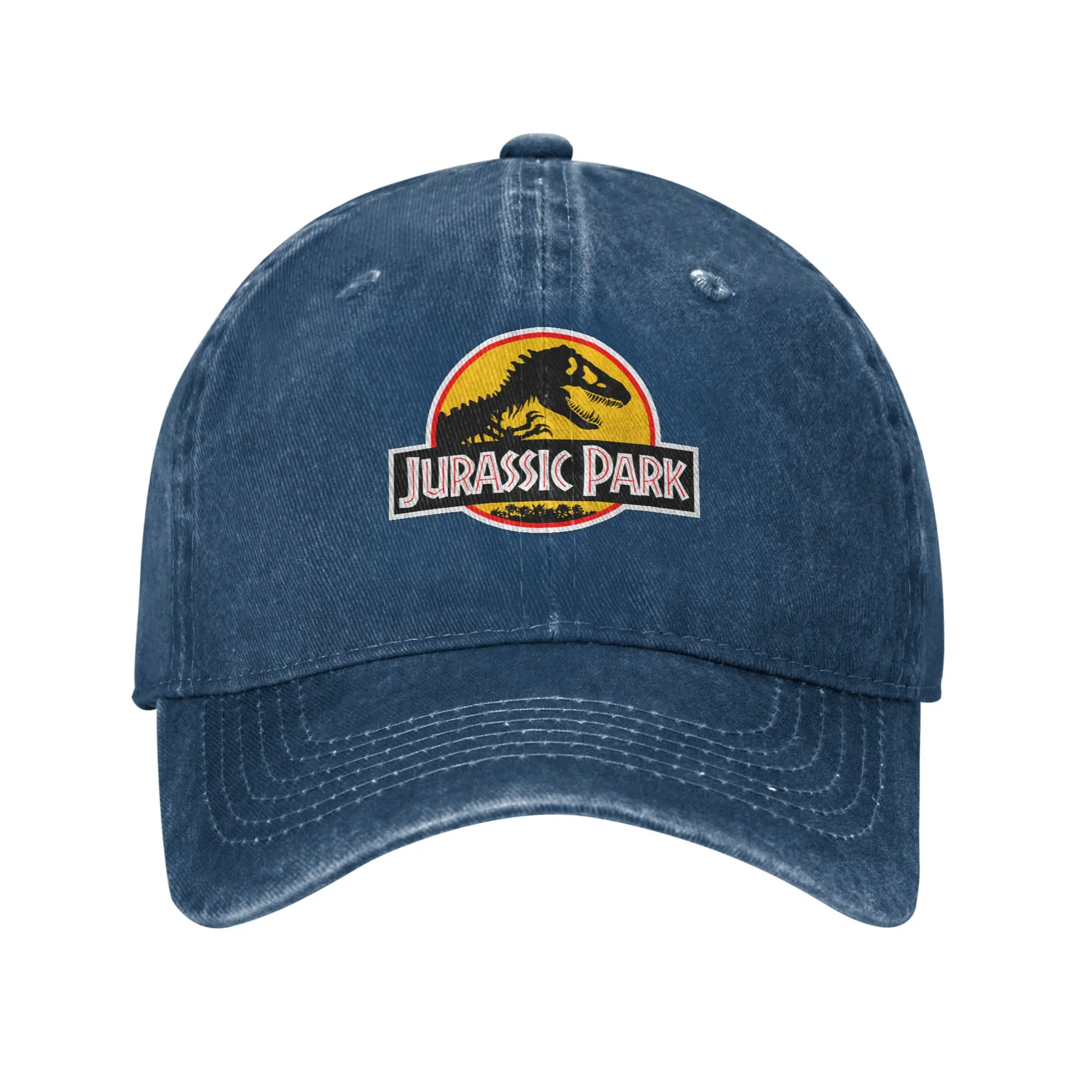 Jurassic Park Baseballkappe, Vintage-Snapback-Kappe aus gewaschenem Baumwoll-Denim, Retro-Trucker-Mütze, Unisex, verstellbare Sonnenblende Image