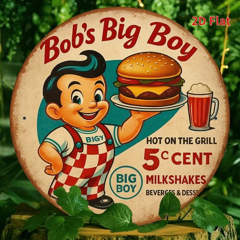 DDPNKL Vintage Bob's Big Boy Hot Dog Menü Metallschild - Retro Diner Dekor mit Bob's Big Boy Charakter, Burger- und Getränkelisten