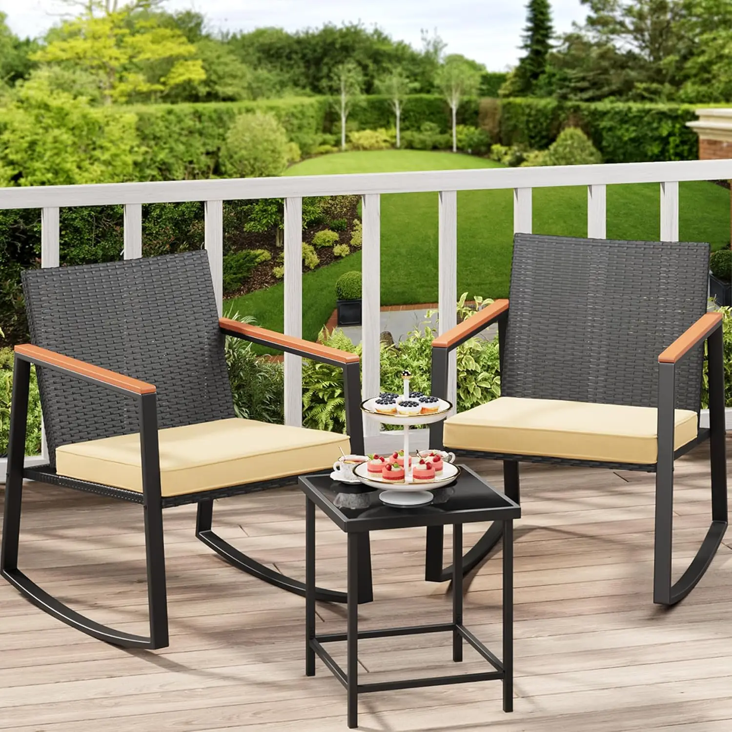 3-teiliges Rattan-Gartenmöbel-Set, 2-Personen-Balkon-Freizeit-Gartenmöbel-Set, eleganter Handlauf, für den Außenbereich, individuell gestaltet