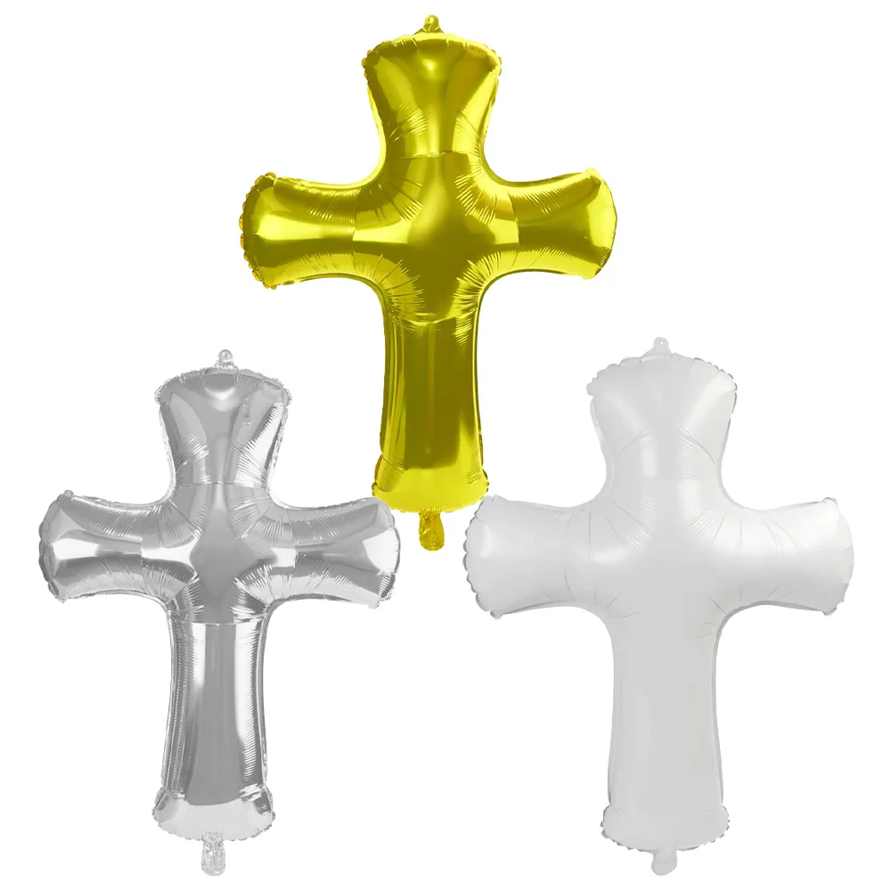 6er-Pack kreuzförmige Ballons, kreuzförmige Aluminiumfolienballons, geeignet für Kommunion- und Tauffeiern, Osterthemen-Dekorationen Image
