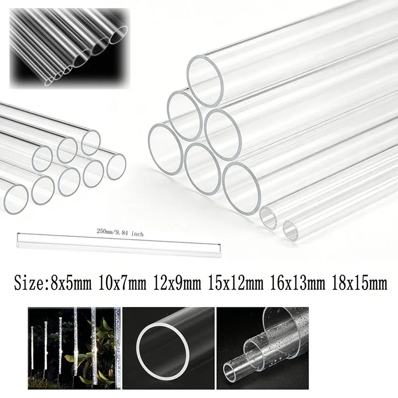 250mm Transparentes Acrylrohr Aquarium Fischbecken Wasserversorgung Gartenarmaturen Plexiglasrohr Außendurchmesser 8mm~18mm Image