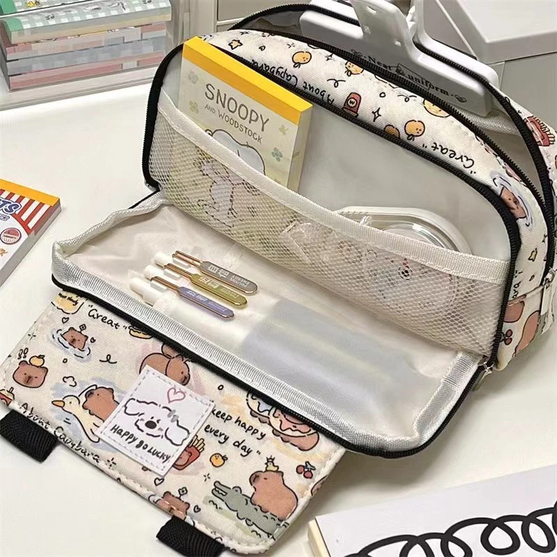 Cartoon Capybara Flip Bleistift Fällen Mode Tragbare Bleistift Beutel Kawaii Schreibwaren Lagerung Tasche Kosmetik Taschen Geldbörse Image