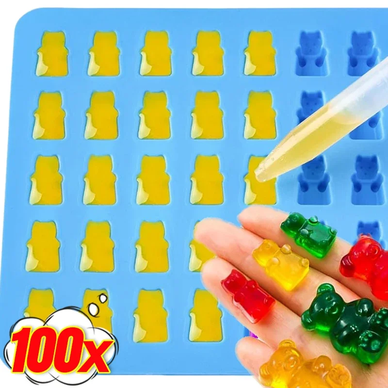100/50 Grids Mini Gummibärchen Silikon Form DIY Schokolade Gelee Süßigkeiten Kuchen Fondant Form Mit Dropper, Der Form Backen Liefert Image