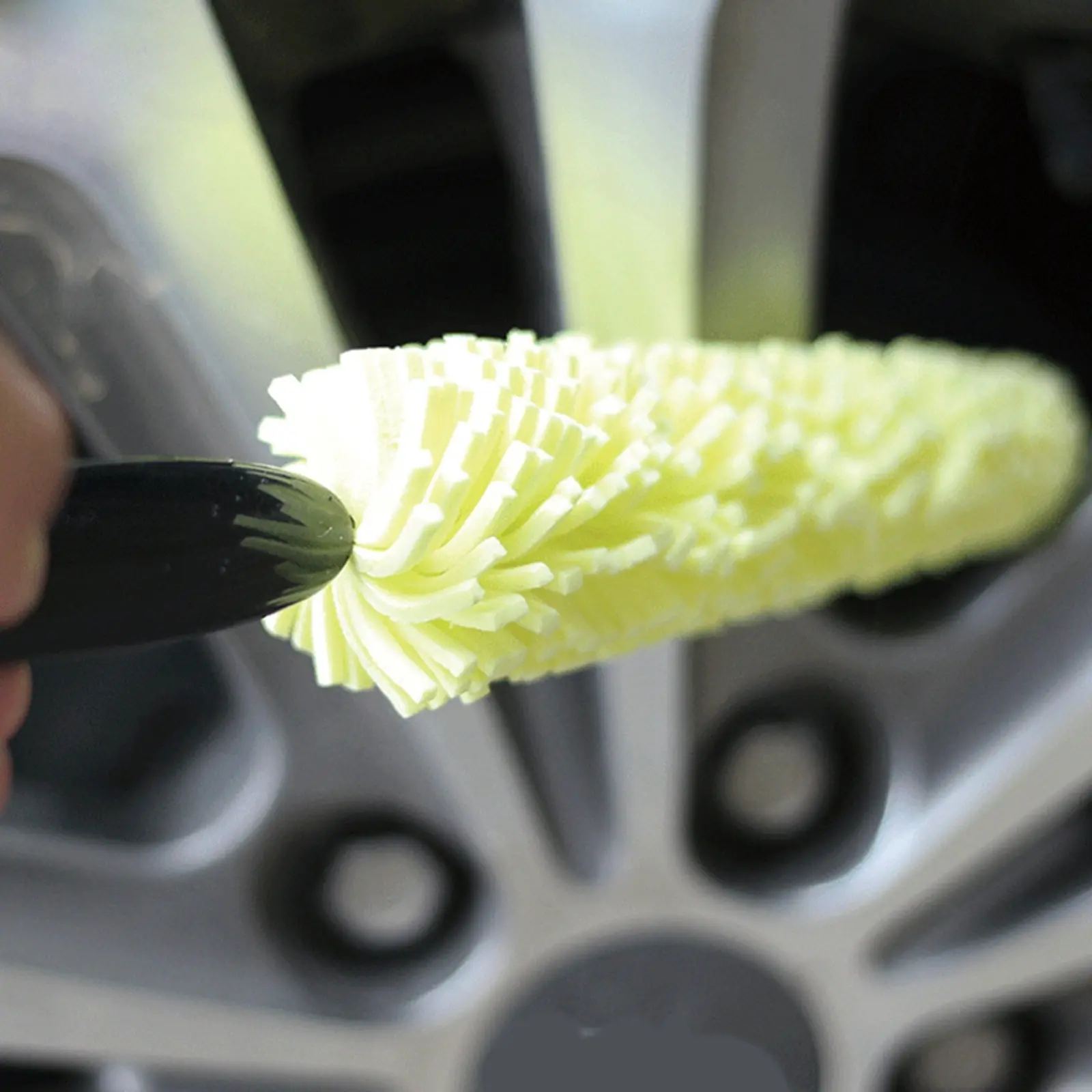 Premium Auto-Felgenreinigungsbürste mit Schwamm, Reifen- und Felgenbürste mit Kunststoffgriff und Haken für Auto- und Motorradspeichen zur Entfernung von Fett und Schmutz Image