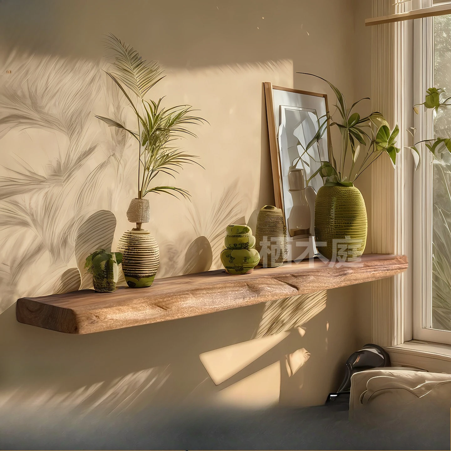 Retro-Wandregal aus massivem Ulmenholz, einzigartiges Design, hängendes Aufbewahrungsregal, dekoratives breites Wandregal Image