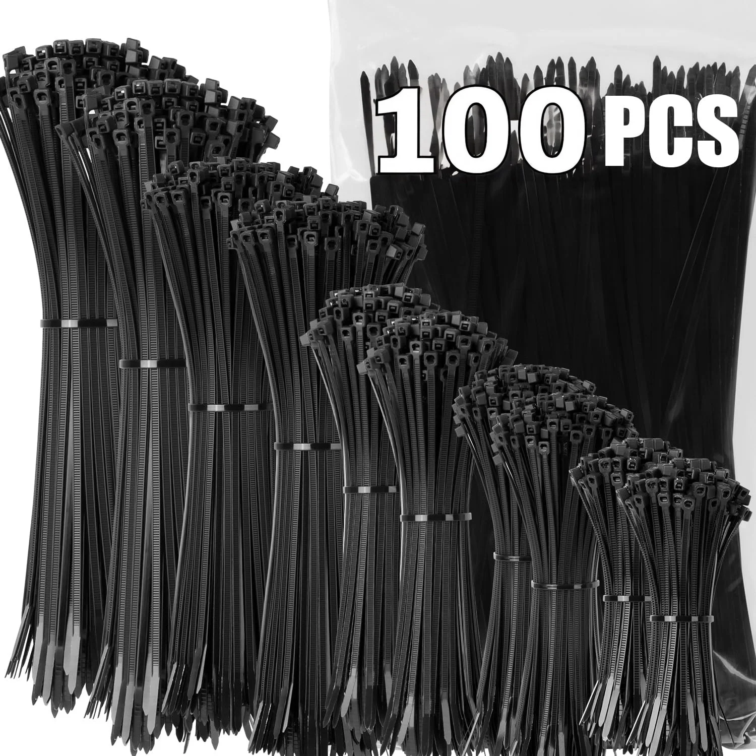 100 Stück Selbstsichernde Nylon-Kabelbinder, Kunststoff-Kabelbinder, Hochleistungs-Kabelbefestigungsringe, Schlaufen-Hardware-Organizer, Drahtbinder Image