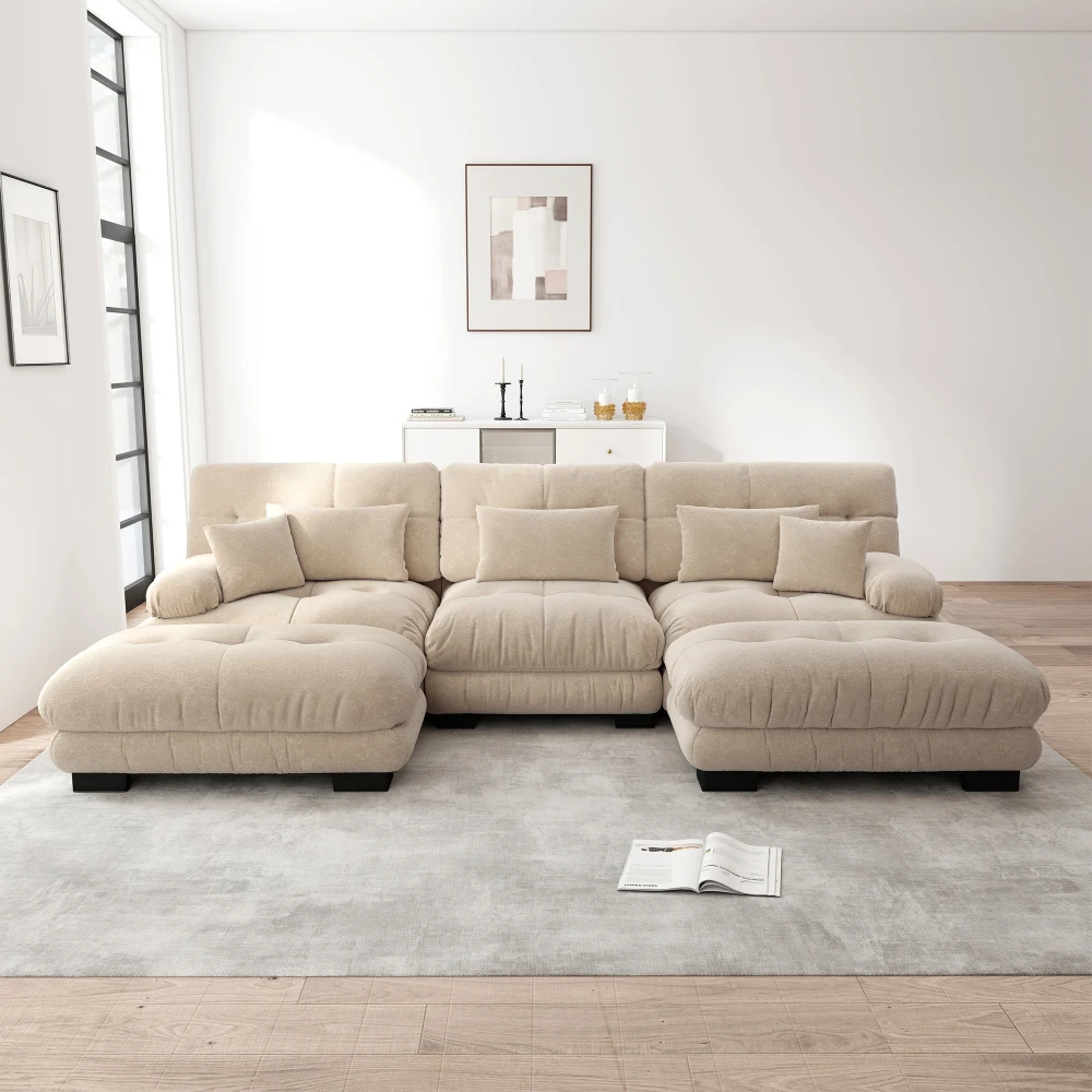 Luxuriöses Modulares Ecksofa - Übergroßes U-förmiges Cloud-Sofa für Wohnzimmer, Tiefsitziges Schlafsofa mit Ottoman