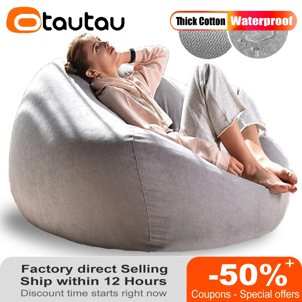 OTAUTAU Dicker, wasserdichter Sitzsackbezug aus Baumwolle ohne Füllstoff, Outdoor-Hocker, Stuhl, Sitzsack, Puff, Sofa, Lounge, Liegestuhl, Beutel, DD023 Image