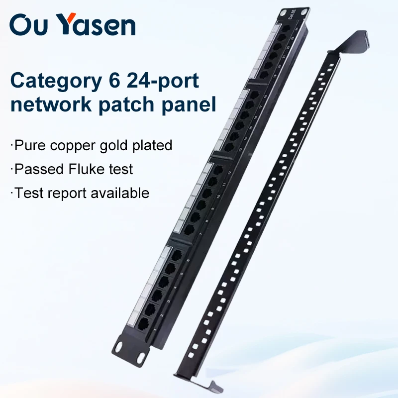 CAT6/Cat5e Gigabit-Patchpanel, 24/48-Port, vergoldet, abgeschirmt, RJ45-Rack-Mount-Kabel-Organizer für schnelle Datenkommunikation Image