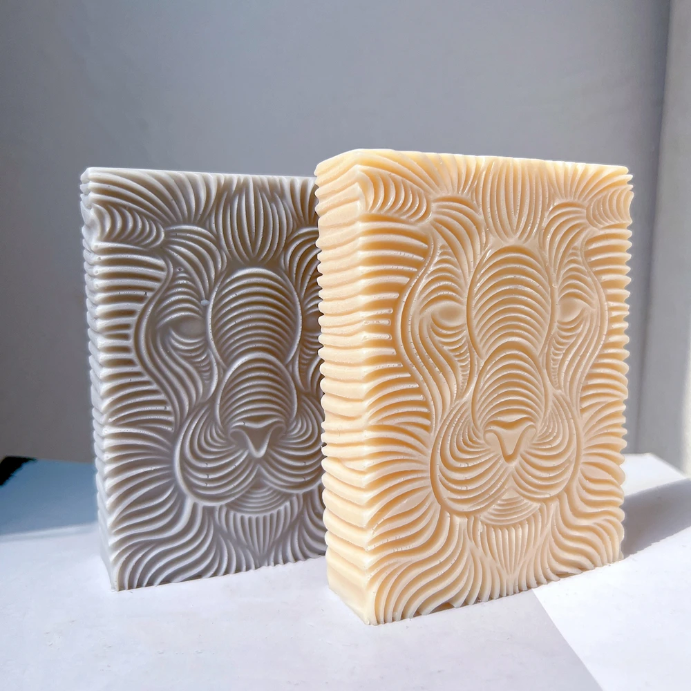 Tier Statue Raum Dekoration Kunstwerk Quadratischen Block Kerze Form Löwe Gesicht Muster Rechteckige Löwenkopf Kerze Silikon Form Image