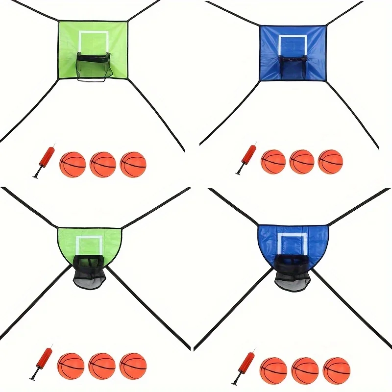 Basketballrahmen, Basketballbrett, quadratisch, rund, geeignet für Trampolin, Trampolin, Basketballrahmen + 1 Pumpe + 3 Bälle Image