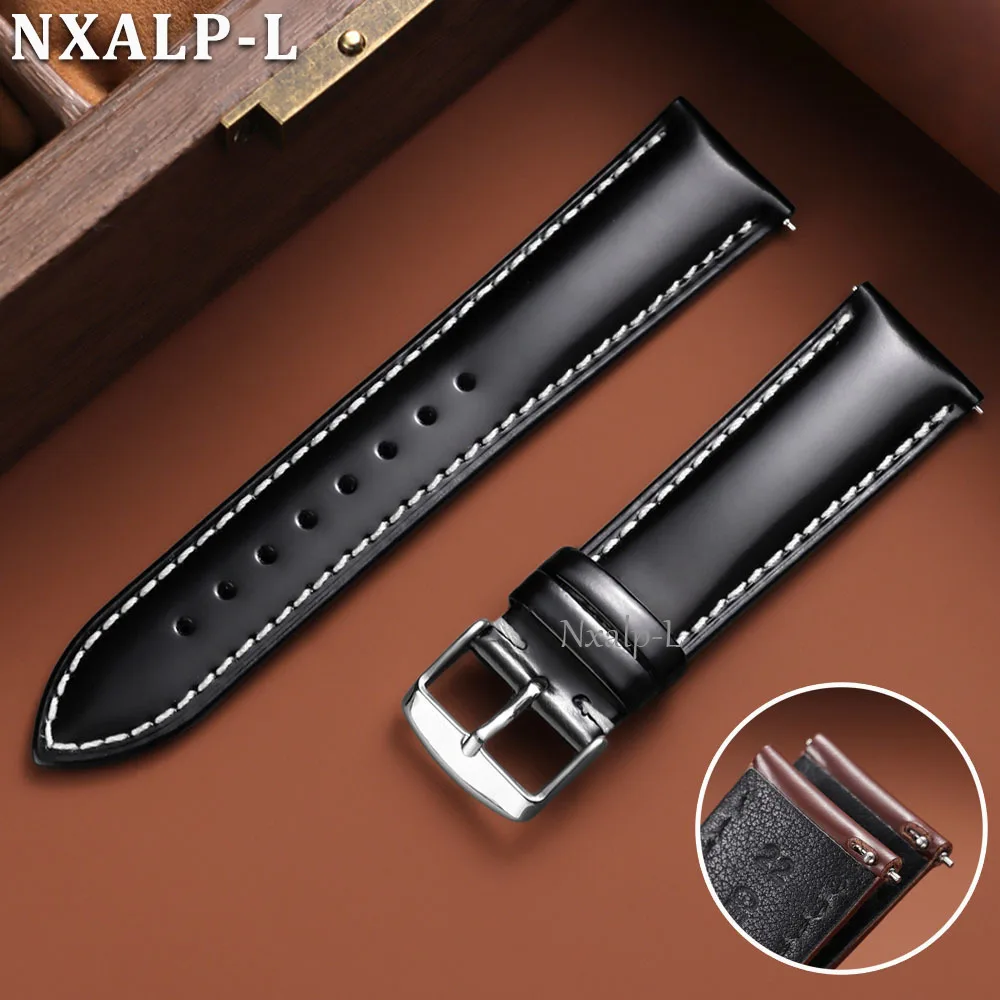Gefettetes Lederarmband für Omega für Seiko Uhrenarmband 18mm 19mm 20mm 21mm 22mm Echtes Rindsleder-Armband Schnellverschluss-Zubehör Image