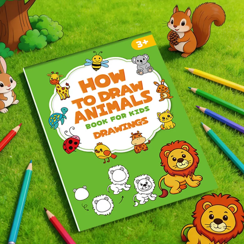 96 Tiermuster, 32 Seiten, Zeichenbuch mit Tiermotiven, Zeichnen lernen: Einfache 4-Schritt-Zeichenvorlage, lustiges Malbuch Image