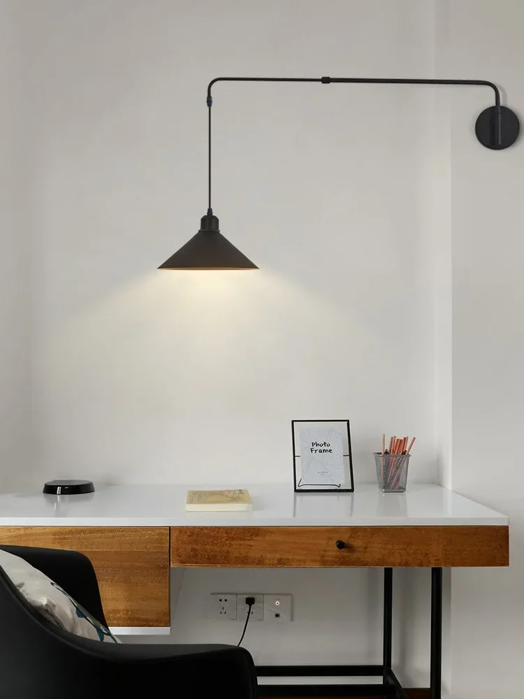 Industrielle lange Stange Schwenkarm schwarze Wandleuchte LED verstellbare drehbare hängende Nachttischleuchte Esstisch Home Wohnzimmer Dekor Image