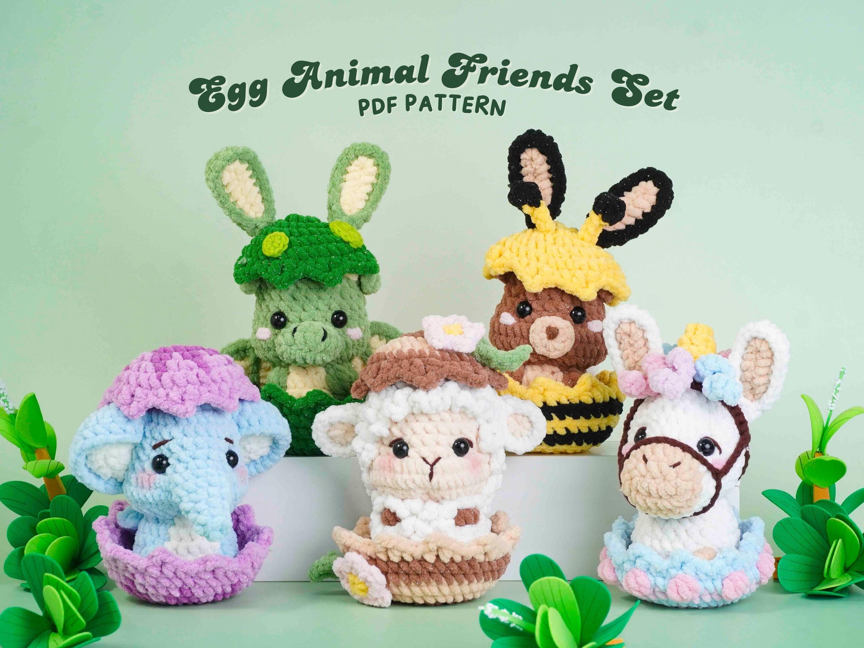 Pacchetto di modelli all'uncinetto per animali di Pasqua, modello orso, modello unicorno, modello elefante, modello pecora, modello dinosauro