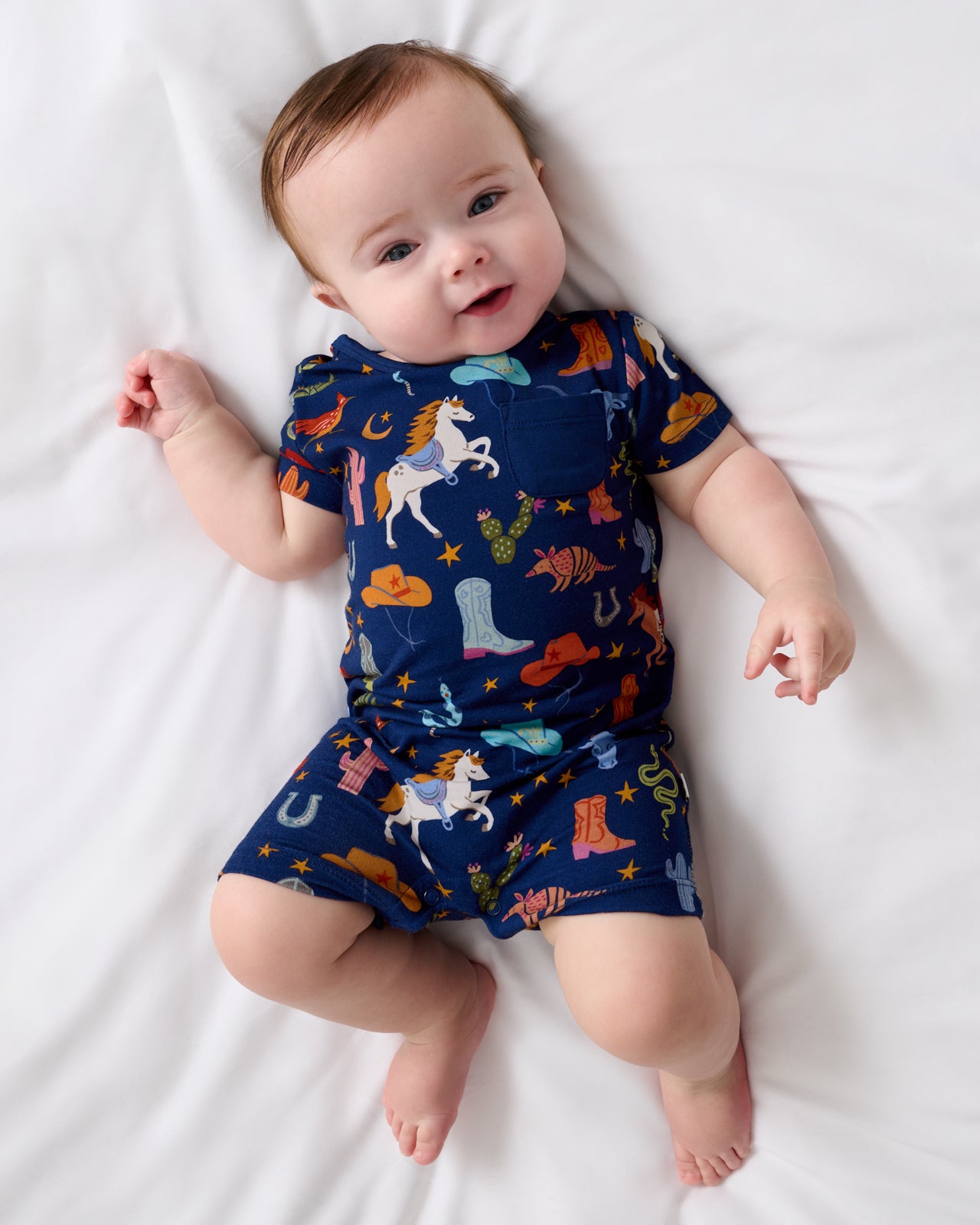 Blue Rancher Roundup Pocket Bamboo Baby Romper - Short-Sleeves & Shorts - 3T
