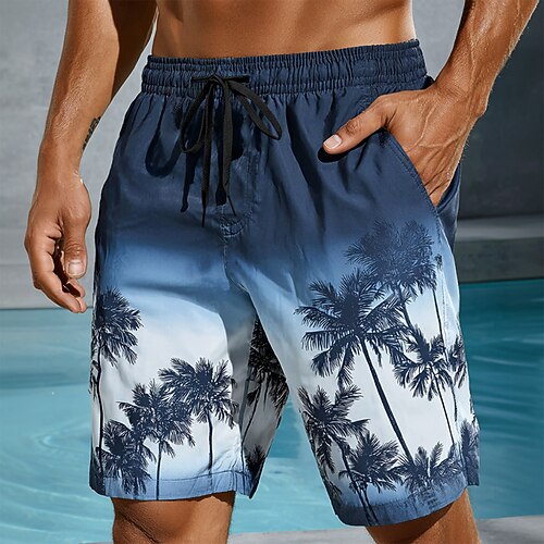Herren Kokospalme Farbverlauf Tropische Pflanzen Badehosen Badeshorts Boardshorts Mittlere Taille Hawaiianisch Strandurlaub Seitentaschen Netzfutter Elastischer Kordelzug in der Taille Designer Image