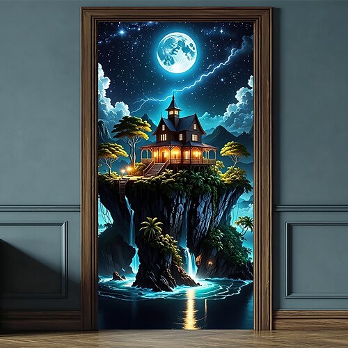 Poster Türabdeckung Banner für den Außenbereich Wasserfall Niedlich 3D Fantasie Wohnheim Jugendzimmer Studentenwohnheim Jungs, Männerhöhle, Studentenwohnheim Hintergründe aufnehmen Vordert¨¹r? Image