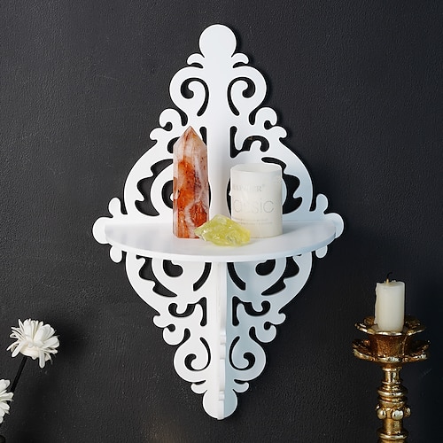 Kreatives, schlichtes Dekoregal mit weißem Muster, DIY-Wandregal zum Selbstaufbau, ideal für die Wanddekoration im Wohnzimmer, als Ausstellungsregal für Kristallsteine Image