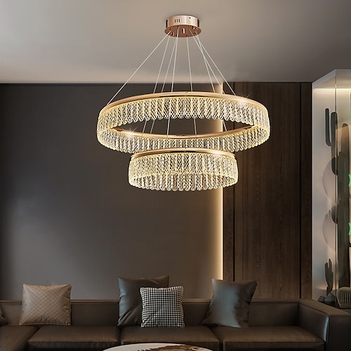 led pendelleuchte ring kreis design 2 ring 4060cm verstellbar acryl moderne kronleuchter 3000k modern zeitgenössisch stil küche esszimmer hausbar licht 110-120v 220-240v warmweiß Image