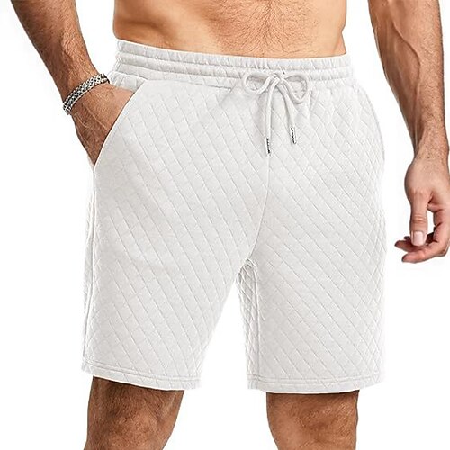 Herren Waffel-Shorts Shorts Freizeitshorts Tasche Elastischer Bund Rein Texture Komfort Atmungsaktiv Über dem Knie Lässig Outdoor Strand Urlaub Mode Schwarz Weiß Mikroelastisch Image