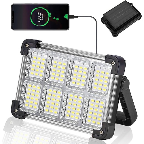 Solarbetriebene, wiederaufladbare Arbeitsleuchte, 144 LEDs, 10.000 lm, tragbarer Fluter mit Stativ, IP66 wasserdicht, 4 Leuchtmodi, LED-Baustellenbeleuchtung, Taschenlampe für Mechaniker, Camping, Image