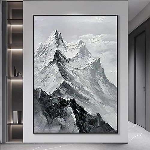 Großes Dekor-Ölgemälde, handgemaltes Schneeberg-Ölgemälde, weißes Berggemälde, Landschaftsölgemälde, Textur-Ölgemälde für Wohnzimmer, Schlafzimmer, Heimdekoration Image