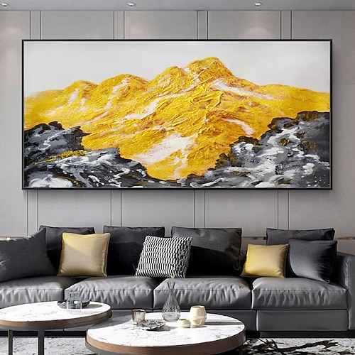 Mintura handgefertigte abstrakte Goldschnee-Berglandschafts-Ölgemälde auf Leinwand, Wandkunst, Dekoration, modernes Bild für Heimdekoration, gerolltes, rahmenloses, ungedehntes Gemälde Image