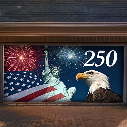 4. Juli 2026 250. Gedenktag Wandteppich Garagentor Abdeckung Großes hängendes Hintergrundbild Adler Amerikanische Flagge Vintage 3D Patriotische Party Outdoor Shooting Hintergründe Eingangstür Image