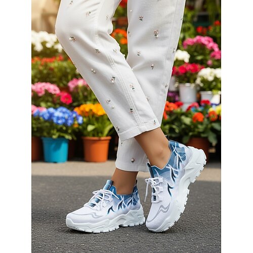 Leichte, bequeme Damen-Sneaker mit atmungsaktivem Strickobermaterial – moderne, sportliche Schnürschuhe für Alltag, Spaziergänge, Reisen, Pendeln, Outdoor-Aktivitäten und Freizeit. Image