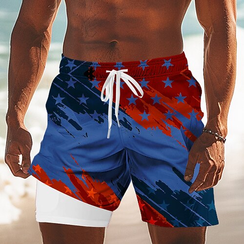 Herren 250. Jahrestag des Unabhängigkeitstages der USA am 4. Juli US Flagge Gefütterte Shorts 2 in 1 Badeshorts Badeshorts Mittlere Taille Patriotisch Ferien Seitentaschen Mit Kompressionsfutter Image