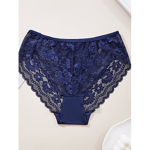 Damen Slips Spitze Elastischer BundNightwearSpandex Nylon Lässig Einfarbig Mode Niedlich Schwarz Weiß Rote Marineblau Frühling Sommer Image