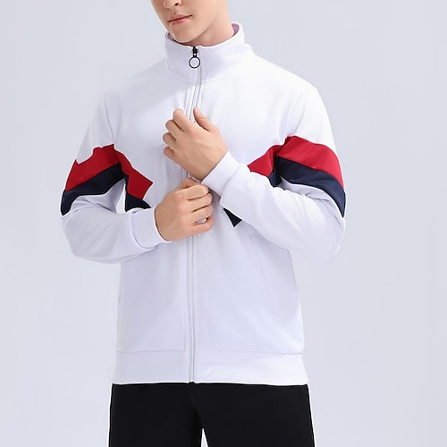 Herren Geometrisch Fußball-Sommer Global Match Laufjacke Outdoorjacke Sportjacke Herbst Winter Reißverschluss Tasche Farbblock Langarm Schnelltrocknend Leicht Atmungsaktiv Fußball Fitnessstudio Image