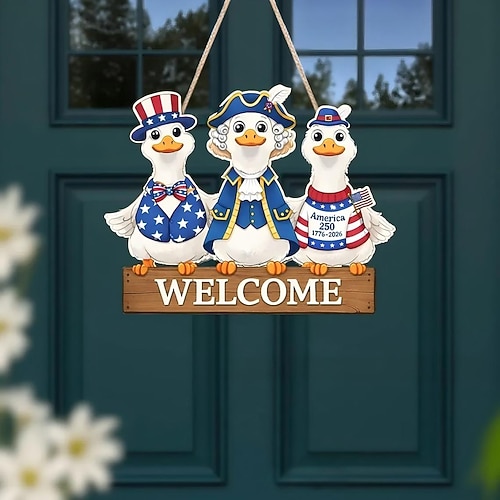 Holzschild zum 250. Jahrestag der Vereinigten Staaten, patriotischer Türhänger zum Unabhängigkeitstag, Wandplakette mit amerikanischer Flagge im Landhausstil, Dekoration für die Veranda zum Gedenktag Image