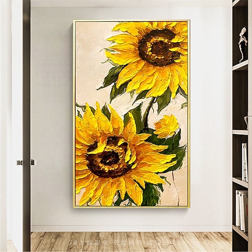 Handgefertigtes handgemaltes Ölgemälde Wandkunst abstrakte gelbe Sonnenblume Heimdekoration Dekor gerollte Leinwand ohne Rahmen ungedehnt Image