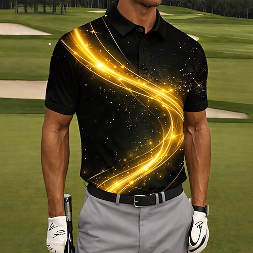 Herren Abstrakt Golf Sport-Poloshirts Kurzarm Polo-Shirts Hemden mit Kragen Lässig Athleisure Knöpfe Sommer Frühling Blau Purpur Gold Image