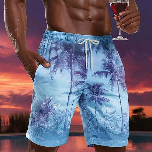 Herren Kokospalme Tropische Pflanzen Badehosen Badeshorts Boardshorts Mittlere Taille Hawaiianisch Strandurlaub Seitentaschen Netzfutter Elastischer Kordelzug in der Taille Designer Bekleidung Image