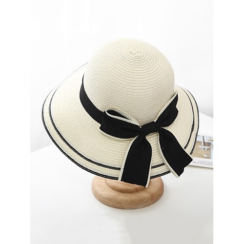 Strohhut mit Schleife für Damen – faltbar für einfaches Tragen, stylischer Sonnenhut mit schwarzen Schleifendetails, perfekt für den Strand, den Urlaub und sommerliche Outdoor-Aktivitäten Image