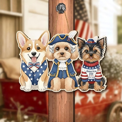 Holzschild zum 250. Jahrestag der Vereinigten Staaten, patriotischer Türhänger zum Unabhängigkeitstag, Wandplakette mit amerikanischer Flagge im Landhausstil, Dekoration für die Veranda zum Gedenktag Image