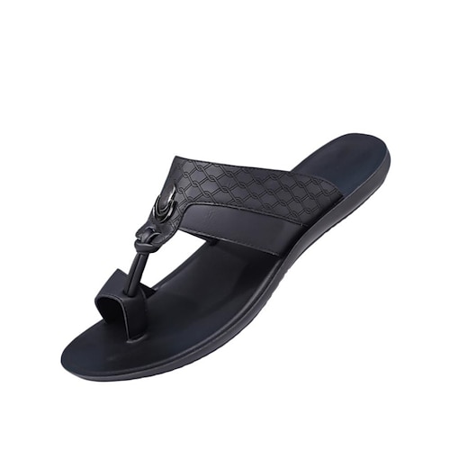 Zehentrenner-Sandalen für Herren mit geflochtenem Zehenbereich – leichtes Fußbett aus Kunstleder, zum Hineinschlüpfen, bequeme Sommer-Strand- und Urlaubsschuhe, ideal für Reisen und lässige Alltagsoutfits Image