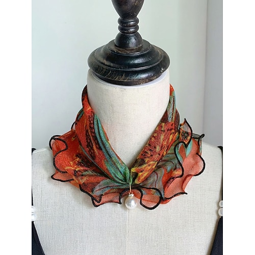 Damen-Chiffon-Schal im Boho-Stil aus Polyester, mehrfarbiges Blumenmuster, vielseitiges Haarband, perfekt für den Alltag und Strandurlaube Image