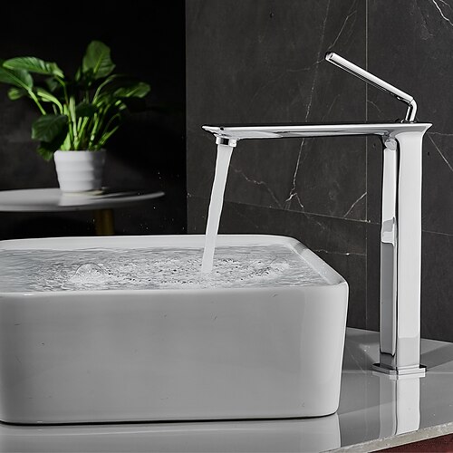 Waschbecken-Mischbatterie Messing, hoch/kurz Badarmatur Einhand-Einloch-Deck montiert mit Kalt-Warm-Schlauch-Badarmaturen Gefäß-Wasserhahn Image