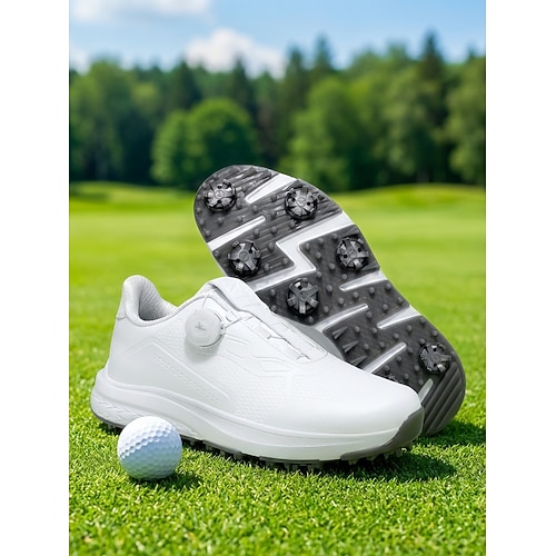 Weiße Damen-Golfschuhe mit Spikes und Drehverschluss, stoßdämpfende, gepolsterte Golfschuhe für Training und Spaziergänge Outdoor-Sportarten Image