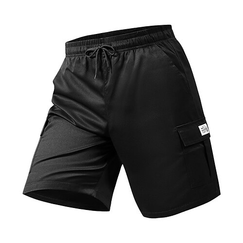Herren Cargohose Cargohosen Cargo-Shorts Shorts Freizeitshorts Tasche Elastischer Bund Einfarbig Einfach Atmungsaktiv Knielang Lässig Outdoor Streetwear Mode Streetwear Schwarz Marineblau Image
