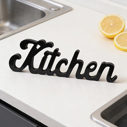 Dekorativer Küchenbuchstabe aus schwarzem Schueff-Plattenmaterial, ideal für Esszimmer, Küche und Partys. Image